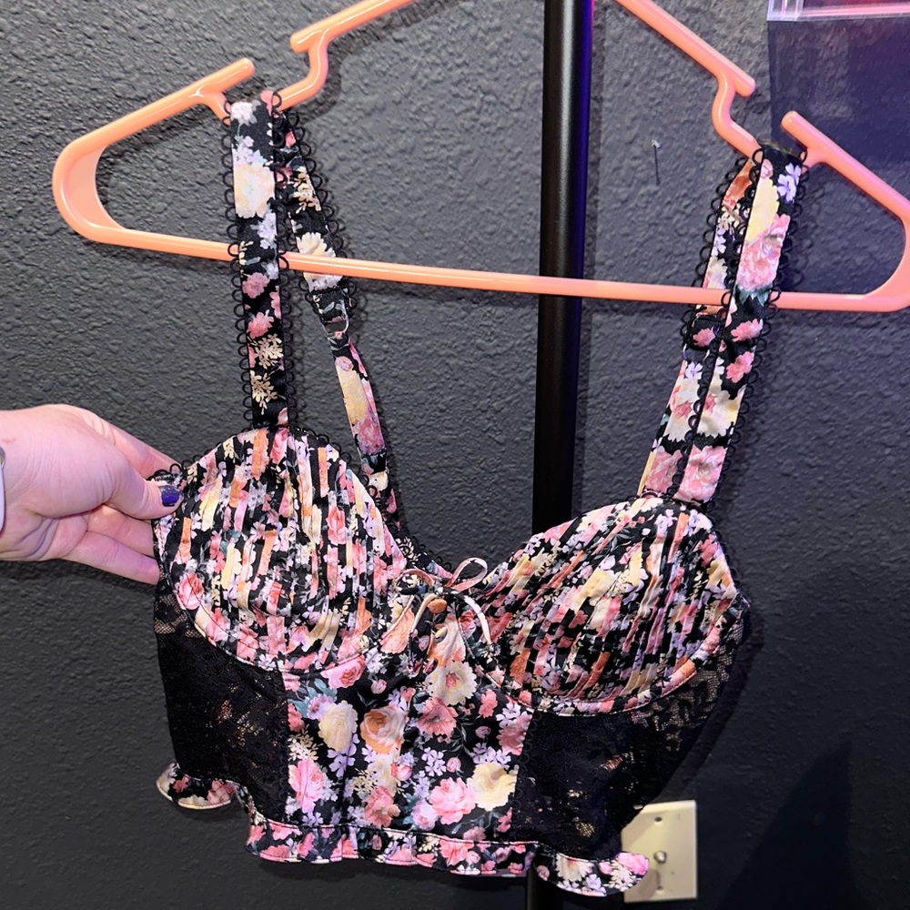 NWT For Love & Lemons black floral bustier top with underwire size L